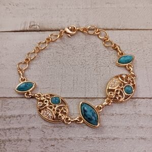 Gold Tone & Turquoise Bracelet